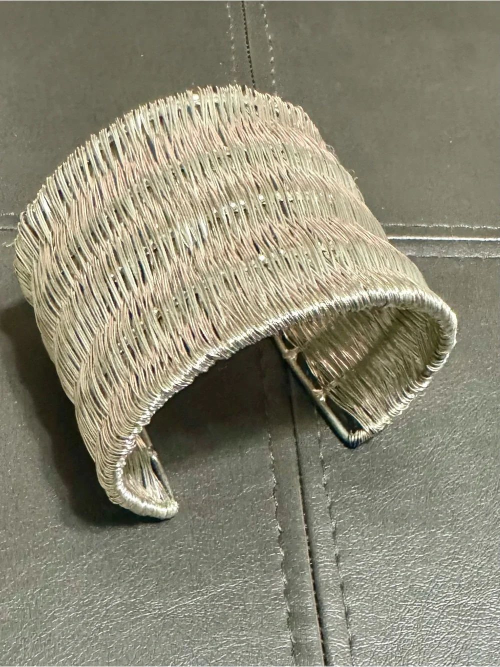 Metallic Silver Woven Wire Cuff Bracelet